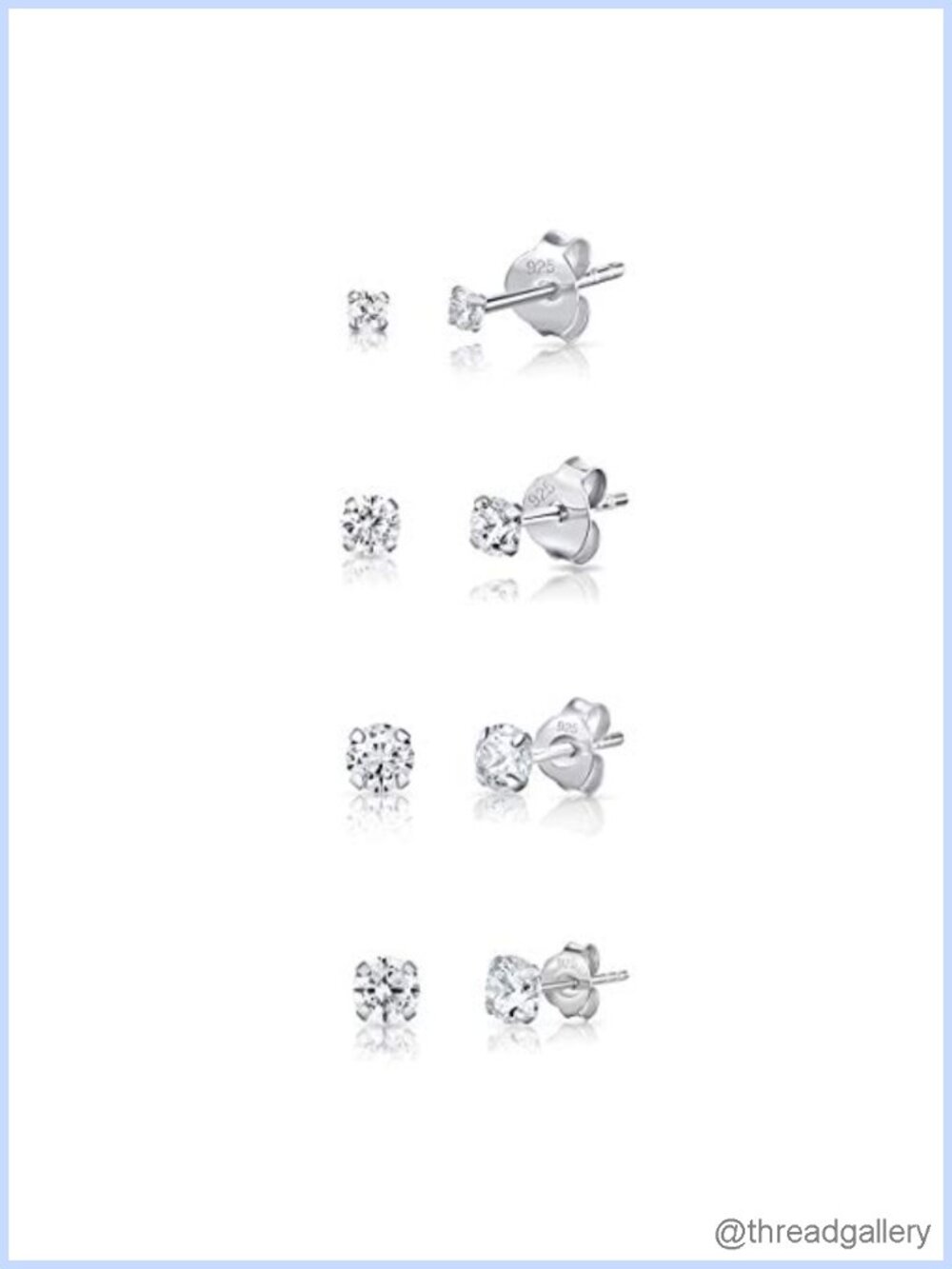 925 Sterling Silver CZ Stud Earrings Set 4 Pairs Hypoallergenic